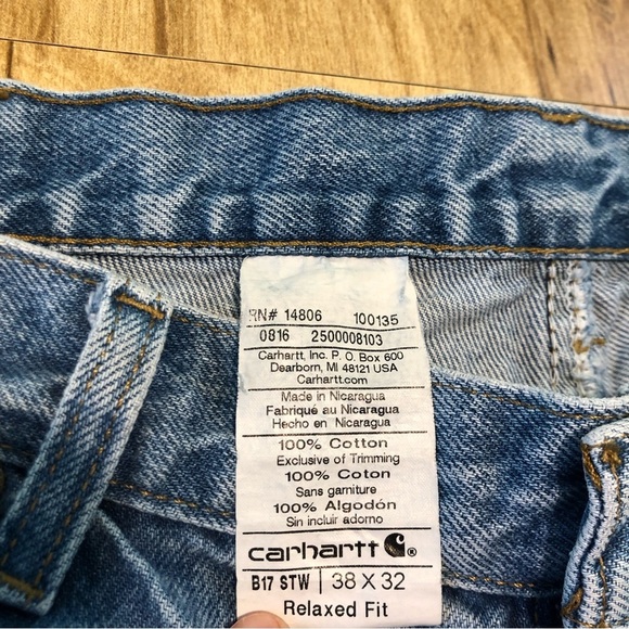 Carhartt Mens Relaxed Fit Blue Denim Work Pants Jeans 38x32 - Picture 5 of 11